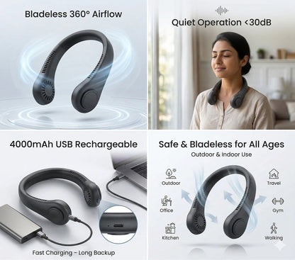 NeckFan™ – Wearable Neck Fan | Soft Airflow | Outdoor & Travel Cooling